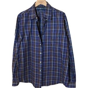 VTG Ralph Lauren Custom Fit Plaid Long Sleeve Button Up 100% Two-Ply Cotton XL